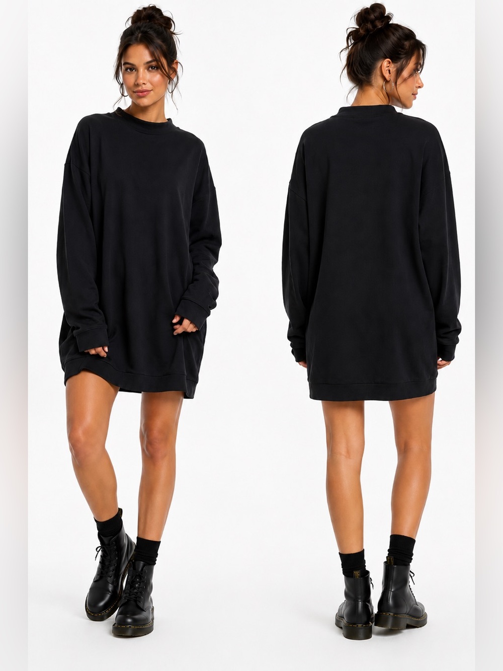 RAEY Women’s Grunge Long Sleeve Black Oversized Cotton Blend Dress Size 14